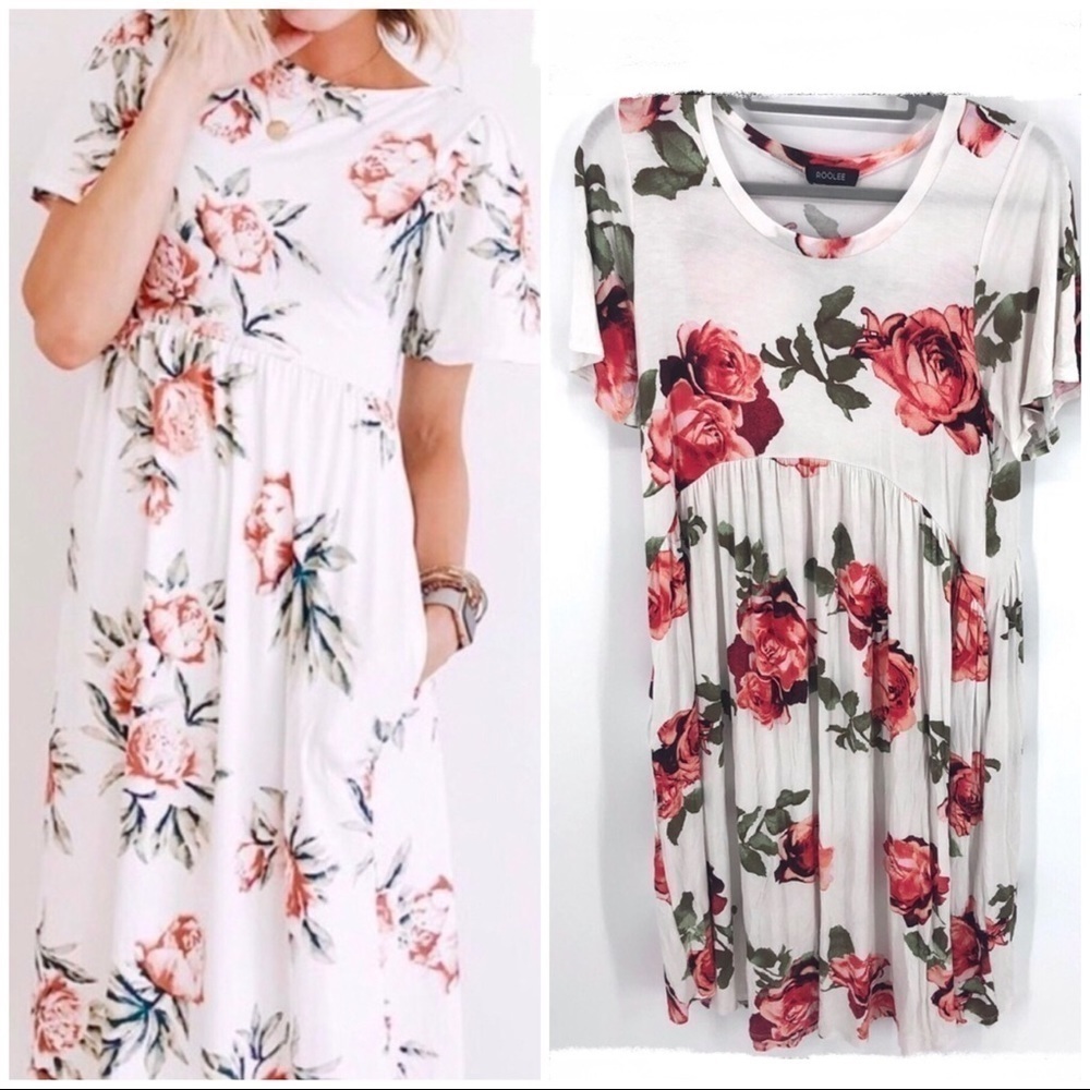 Roolee Midi Dress Womens Medium Floral Stretch Pockets Cottage Fairy Romantic